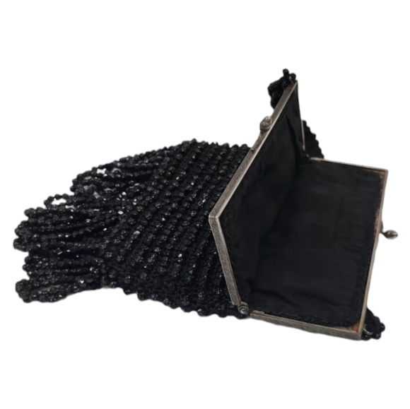Antique Vintage 1920's Art Deco Beaded Black Flapper Handbag Purse Bag - Picture 2 of 11